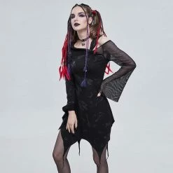 Yoursblack Bone Printing Asymmetric Off-The-Shoulder Dress