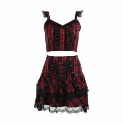 Yoursblack New In Jun Plaid Sling Pleated 2PCS Dress Set