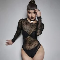 Yoursblack Spider Web See-Through Bodysuit New In Jun