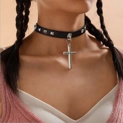 Yoursblack Cross Rivet Choker New In Jun