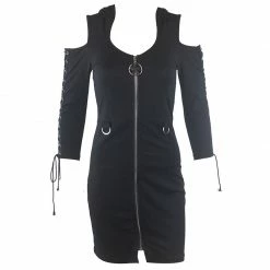 Yoursblack Zipper Hooded Dress