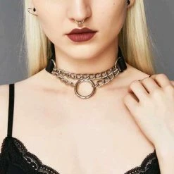 Yoursblack New In May Punk PU Leather Ring Choker