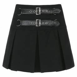 Yoursblack PU Buckle Pleated Skirt