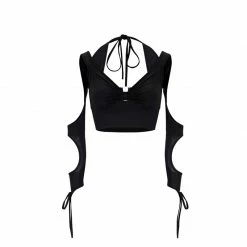 Yoursblack Halterneck Pleated Long Sleeves Top