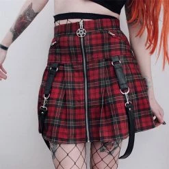 Yoursblack New In May Gothic Zip Strap Pleated Skirt