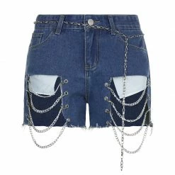 Yoursblack New In May Chain Stitching Irregular Denim Shorts