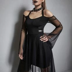 Yoursblack Halterneck Mesh Sleeve Dress