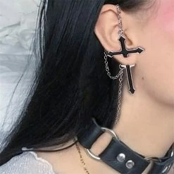 Yoursblack Cross Chain Pierced Earrings