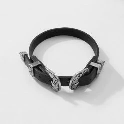 Yoursblack Leather Metal Buckle Choker