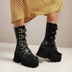 Yoursblack Buckles Platform Boots NEWS