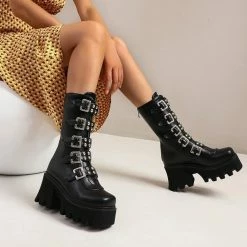 Yoursblack Buckles Platform Boots NEWS
