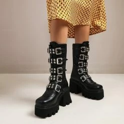 Yoursblack Buckles Platform Boots NEWS