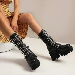 Yoursblack Buckles Platform Boots NEWS
