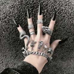 Yoursblack Python Punk Ring Set Accessory