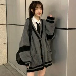 Yoursblack Fall Retro Korean Style Fashion Preppy Style Cardigan