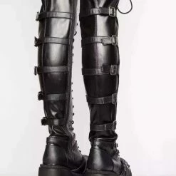 Yoursblack Black Gigh-Top Square Heel Female Knight Boots Shoes