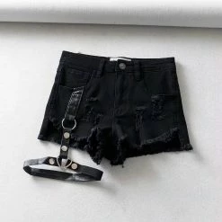 Yoursblack Ripped Denim Shorts With Pants Clip