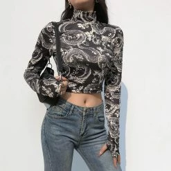Yoursblack Dragon Print Bottoming Top NEWS