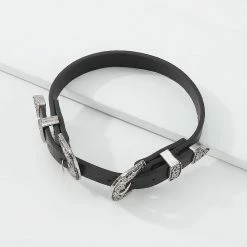 Yoursblack Leather Metal Buckle Choker