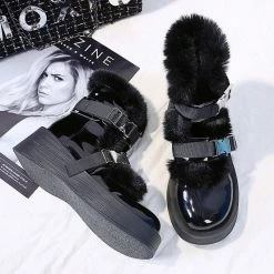 Yoursblack NEWS Dark Fleece Metal Buckle Boots