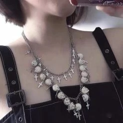 Yoursblack Double Chain Skull Necklace