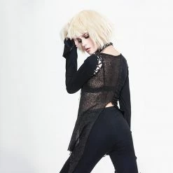 Yoursblack NEWS Punk Asymmetrically Broken Holes Chains T-shirt