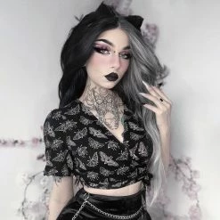 Yoursblack Butterfly V-Neck Crop Top New In Jun