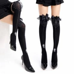 Yoursblack Spider Web Bow Knee Socks