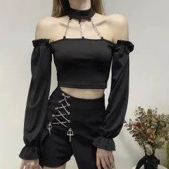 Yoursblack New In May Chain Strapless Boat Neck Crop Top
