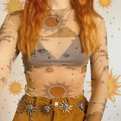 Yoursblack Sun Moon Sheer T-Shirt Blouse New In Jun