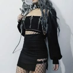 Yoursblack New In Jun Zipper Chain Long Sleeve T-Shirt