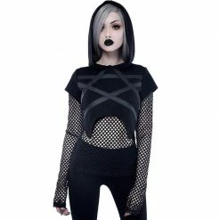 Yoursblack Pentagram Mesh Panel Hooded Sweatshirt