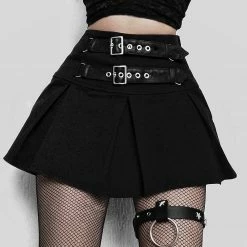 Yoursblack PU Buckle Pleated Skirt