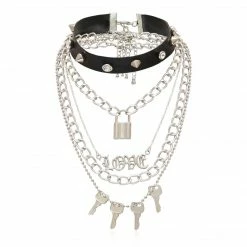 Yoursblack Rivet Lock Keys Choker