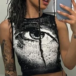 Yoursblack New In Jun Eye Pattern Cropped Tank Top