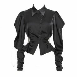 Yoursblack Retro Lapel Puff Sleeve Top