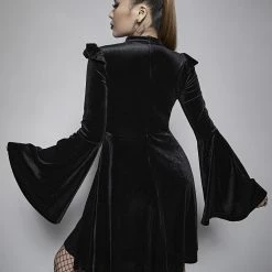 Yoursblack Cut-Out Flared Sleeve Velvet Dress DRESSES