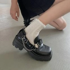 Yoursblack New In Jun Heart Chain Mary Jane Shoes