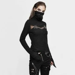 Yoursblack Punk Black Turtleneck Long Sleeves T-shirts