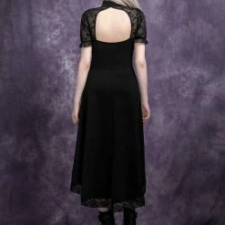 Yoursblack Turtleneck Lace Short Sleeve Panel Dress