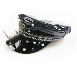 Yoursblack Punk Spiked Black Bright Leather Hat NEWS