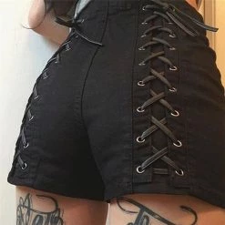 Yoursblack Lace-Up High-Waisted Shorts New In Jun