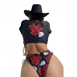 Yoursblack Swimwear Rose Skull Swimsuit