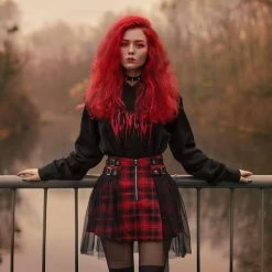 Yoursblack Grid Mesh Stitching Skirt