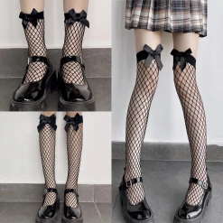 Yoursblack Cute Bow Net Socks