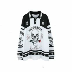 Yoursblack Contrast Skull Long Sleeve Lapel Shirt