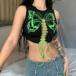 Yoursblack Fluorescent Green Lace-Up Tank Top