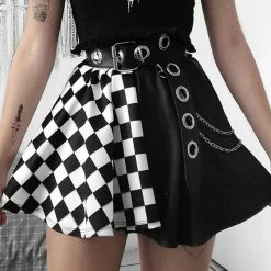 Yoursblack New In Jun Plaid Paneled Skirt