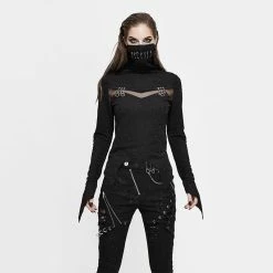 Yoursblack Punk Black Turtleneck Long Sleeves T-shirts