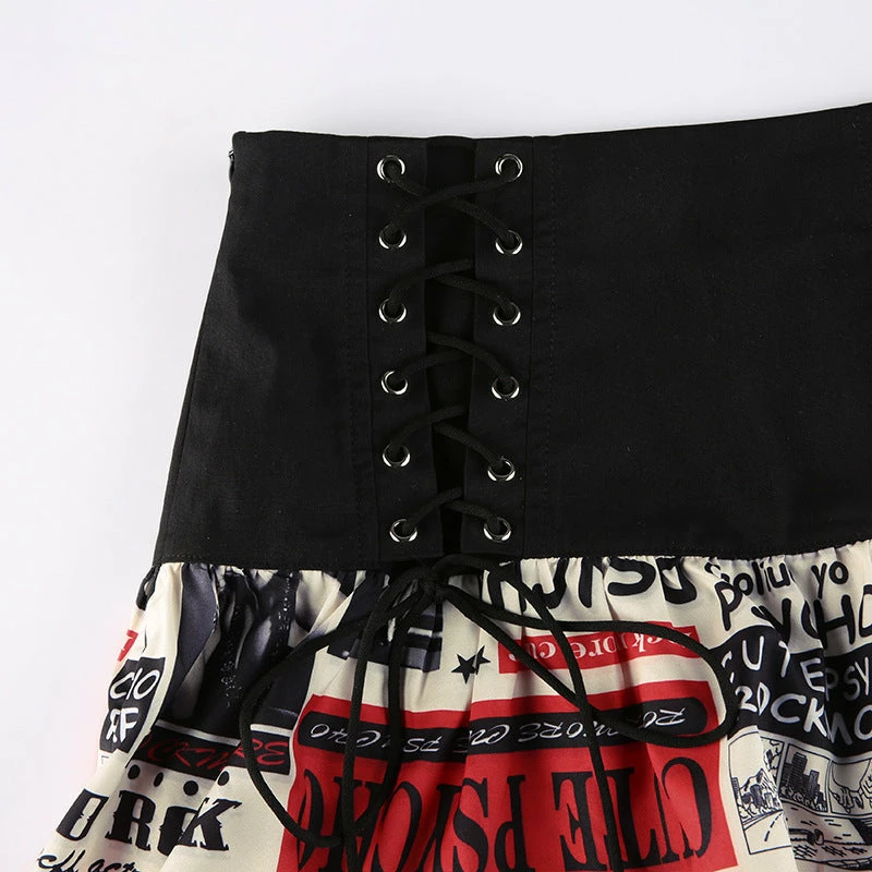 Yoursblack Dark Punk Print Lace-up Skirt NEWS 5 Yoursblack Dark Punk Print Lace-up Skirt NEWS